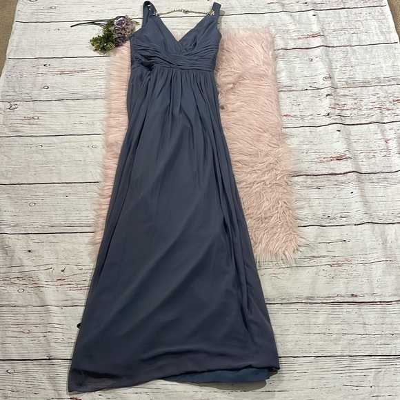 Jenny Packham Chiffon Rhinestone necklace Maxi Dress Gown Blue JP1005 NWT - Picture 2 of 11